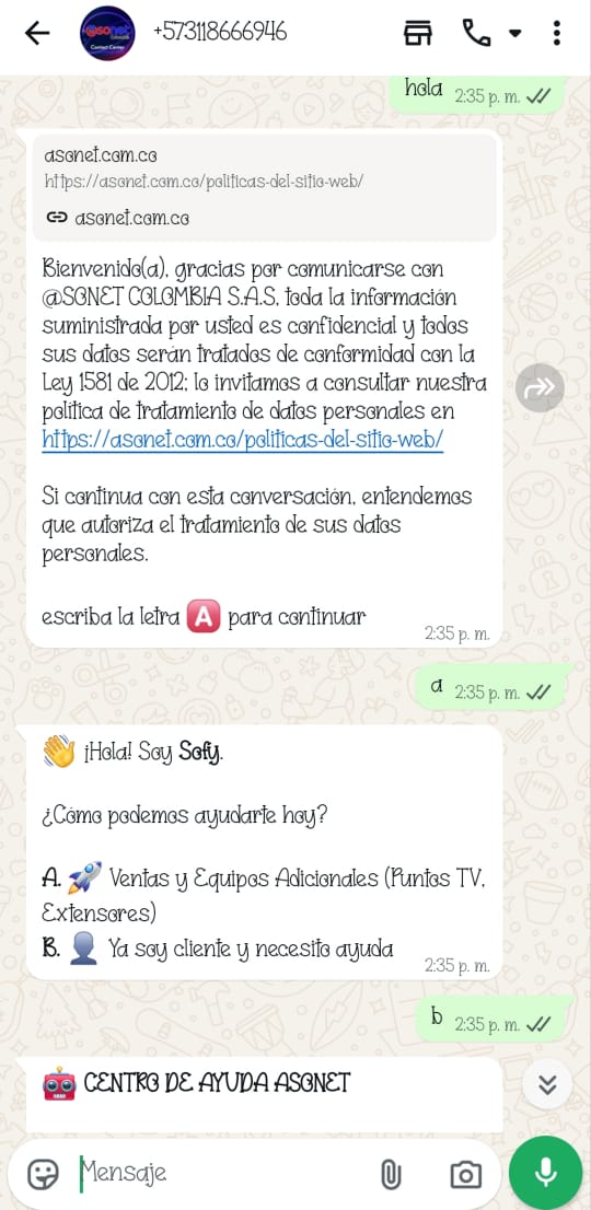 Chatbot IA Asonet Colombia